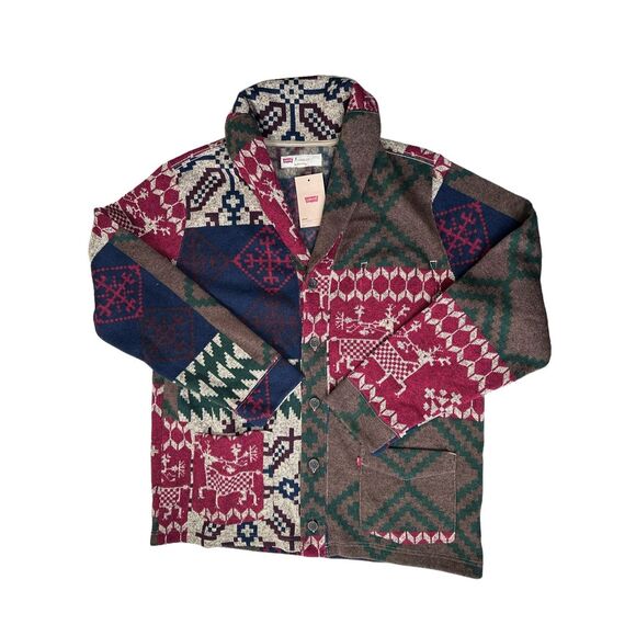 Levi’s Aztec Geometric Fleece Button Cardigan Mens 2XL Brand New - Picture 1 of 9
